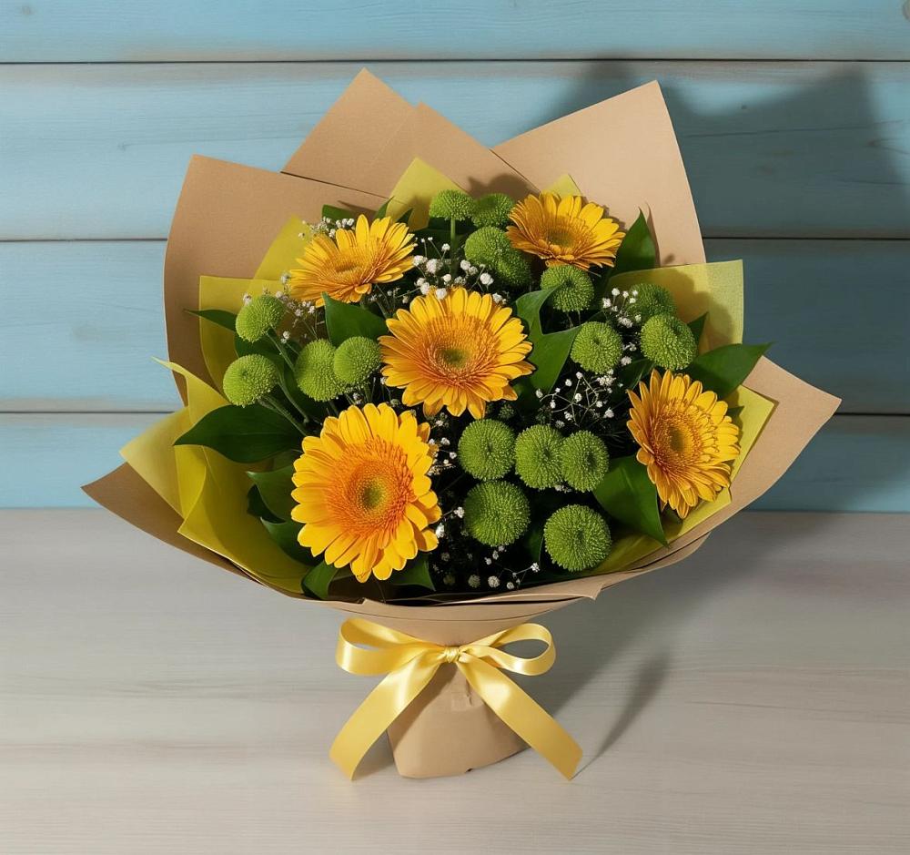 Букет цветов из: Герберы и Хризантемы в Пластун
