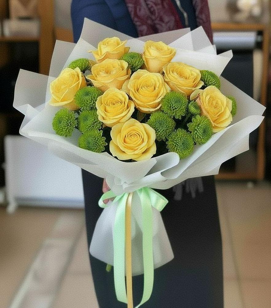 Букет цветов из: Хризантемы и Розы в Пластун