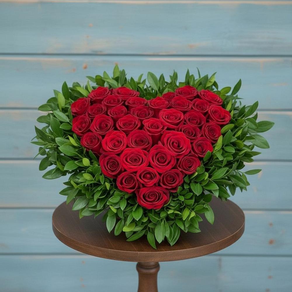 Цветочная композиция из Розы в виде сердца в Пластун