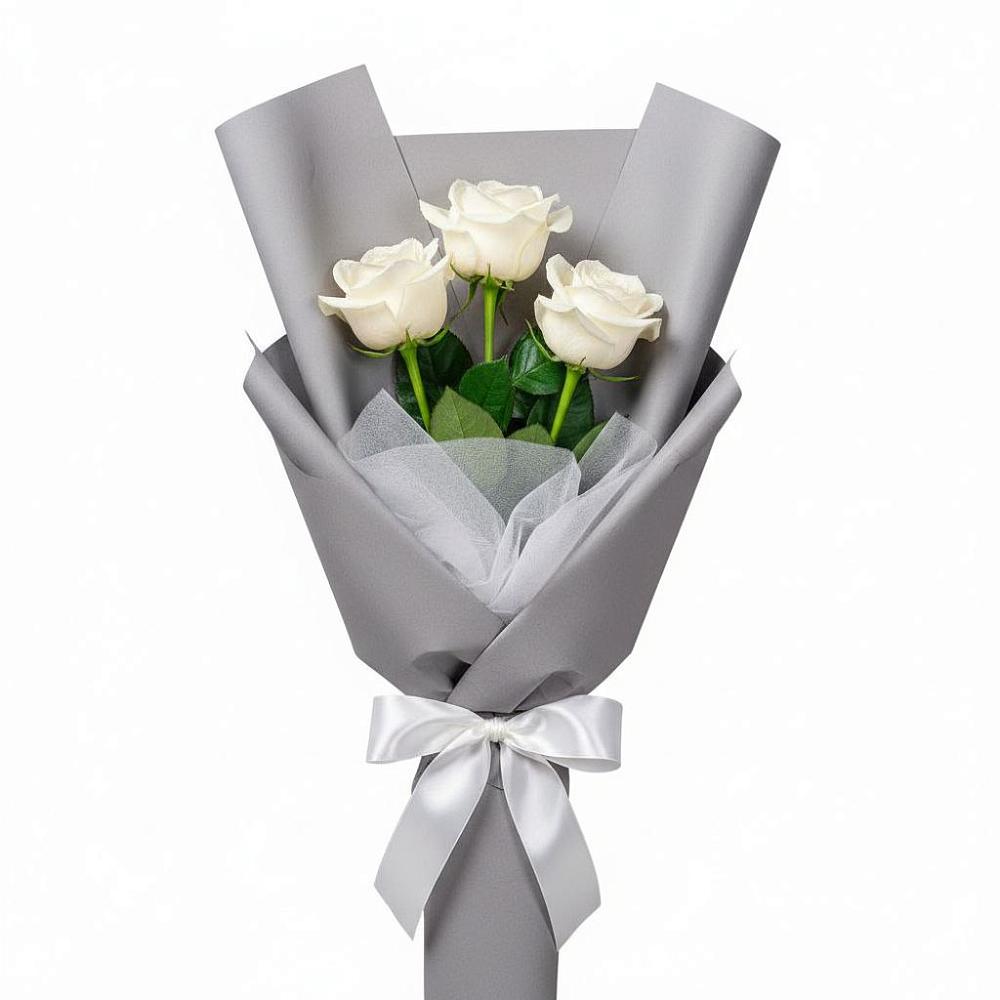 Букет 3 белые розы в Пластун
