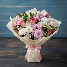 Букет цветов из:  Хризантемы, Альстромерии и Розы в Пластун